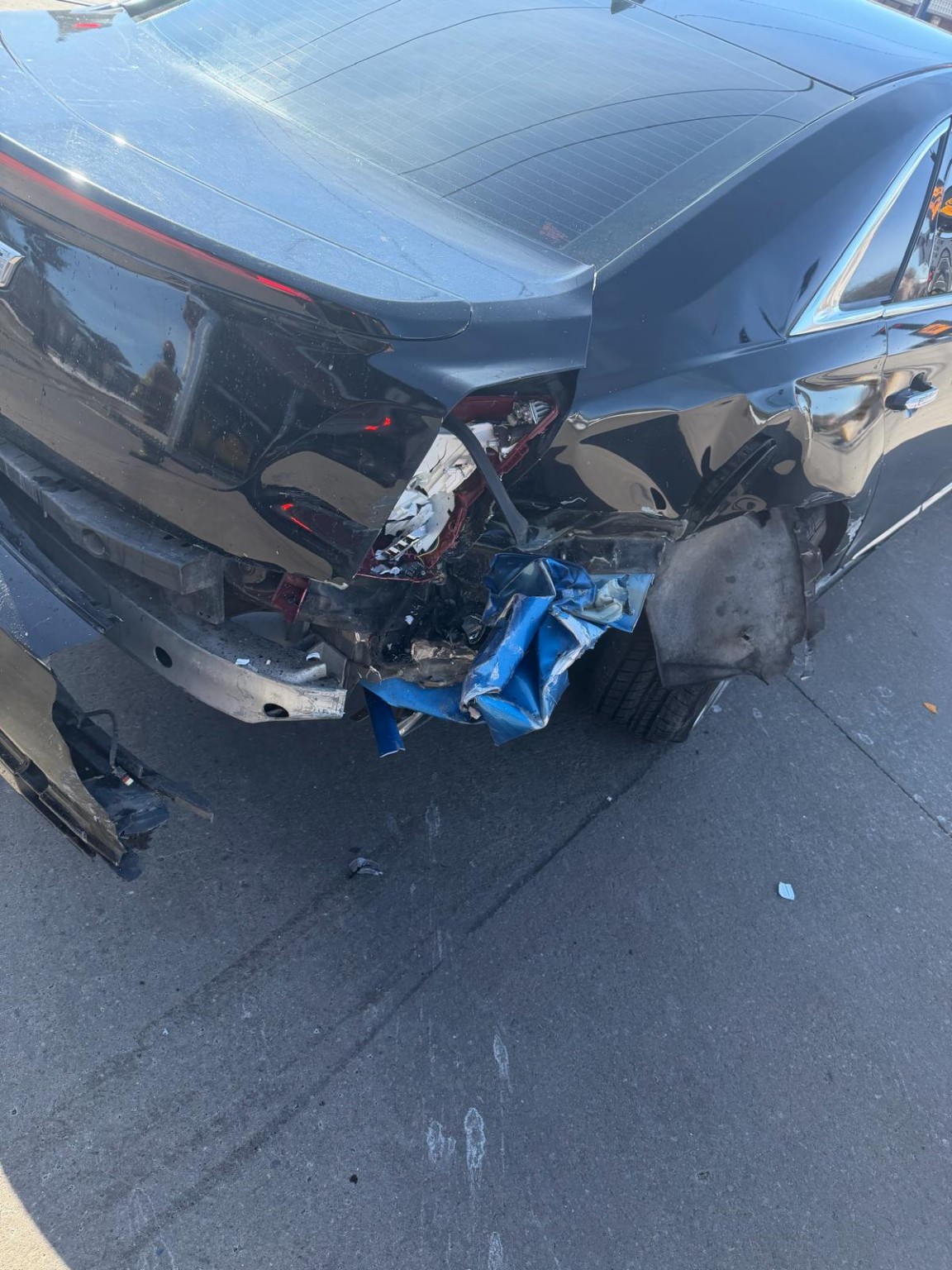 Cadillac severe rear collision damage before repair